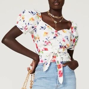 Marissa Webb Floral Puff Sleeve Wrap Top